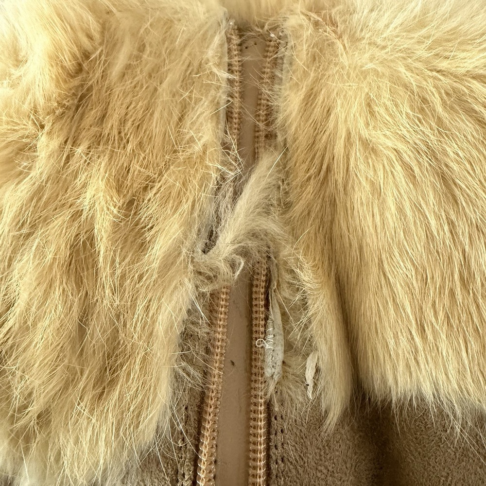 VTG Y2K Fur Heel Boots 8.5 Suede Tan Knee High Western Boho Penny Lane Pointed - Picture 15 of 16